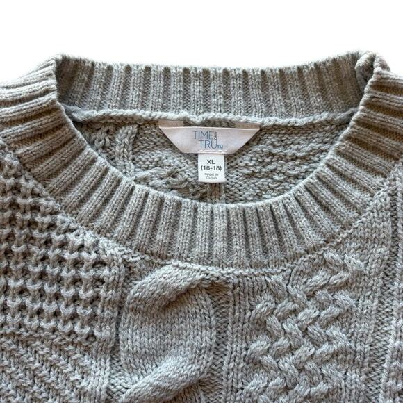 Time and Tru Women's Size XL Gray Crewneck Pullover Chunky Mixed Stitch Sweater - Picture 3 of 8